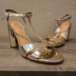 Gianni Bini Gold Strappy 4" Block Heel Pump Size 8M